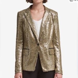 DKNY Gold Sequin One-Button Blazer 🆕